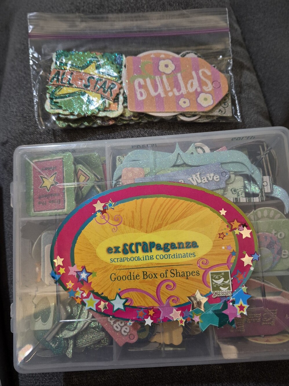 Exscrapaganza Goodie Box of Shapes - Cardboard Scrapbooking Embellishments W/box